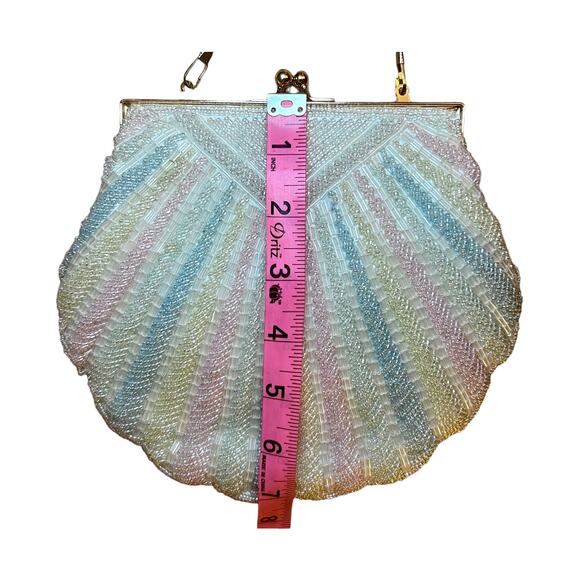 Pastel rainbow beaded clamshell handbag - Picture 6 of 7